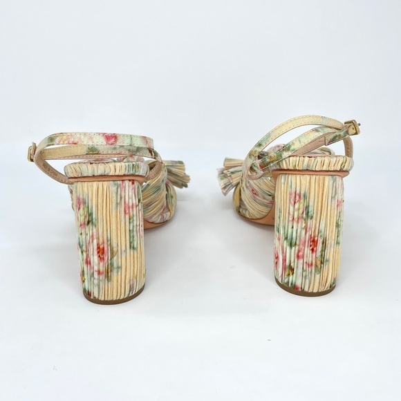 Loeffler Randall Camellia Pleated Bow Heels Ankle Strap Cream Floral 5.5 - Picture 8 of 13